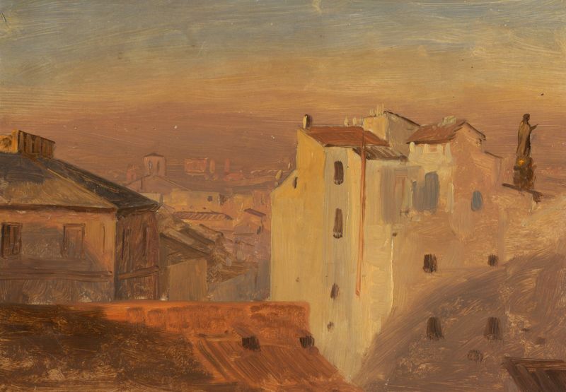 Tejados al amanecer en Roma, Italia, óleo sobre lienzo de Frederic Edwin Church