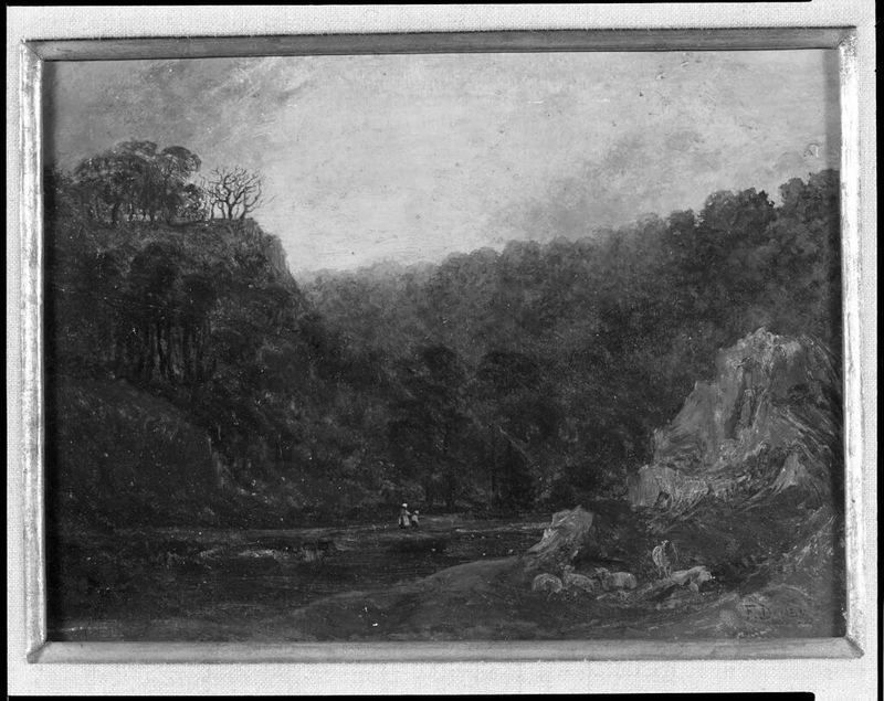 Vista a través del Avon Gorge, óleo sobre panel de Francis Danby, que representa acantilados y un río al atardecer.