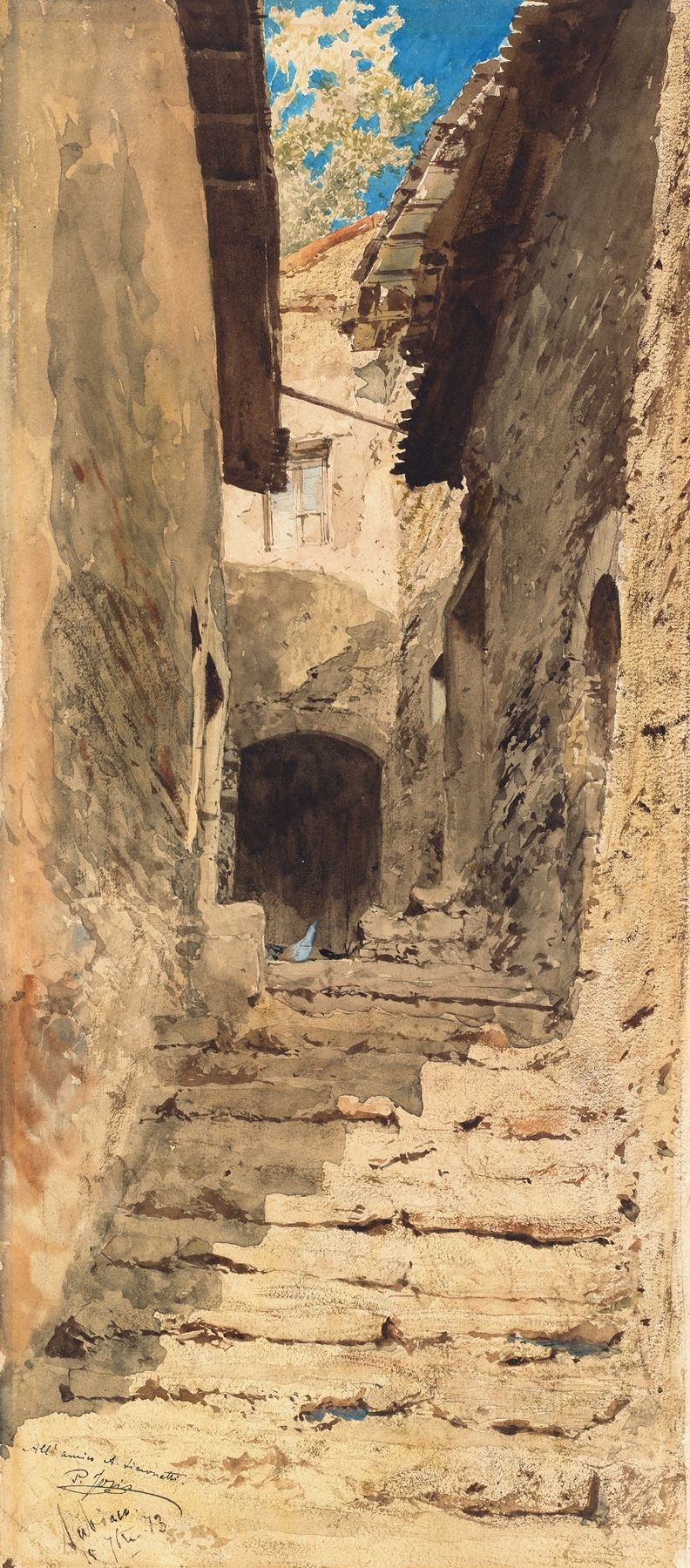A View in Subiaco by Pio Joris, landscape with hills and light, oil painting