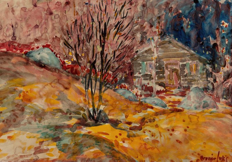 Autumn Landscape by George Luks, oil on canvas depicting trees with golden leaves