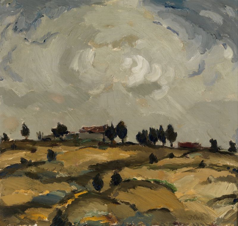 Autumn landscape with clouds, oil on canvas by Ilmari Aalto