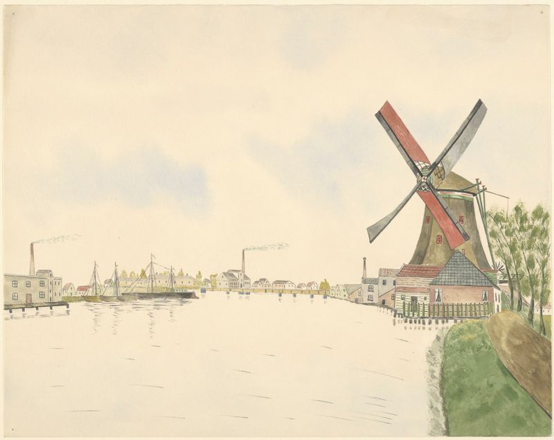 Landscape with an old mill, oil on canvas by Johannes Nicolaas Eijman