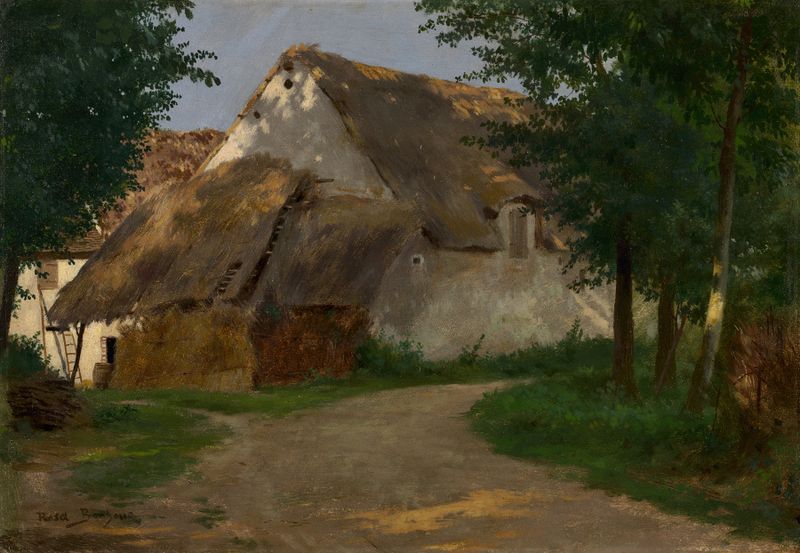 The Farm at the Entrance of the Wood by Rosa Bonheur, oil painting of a serene landscape.