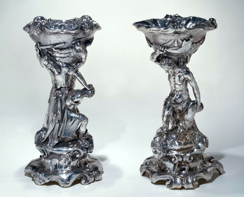 Two silver salt-cellars by Adam van Vianen depicting Cain and Abel and the Sacrifice of Isaac