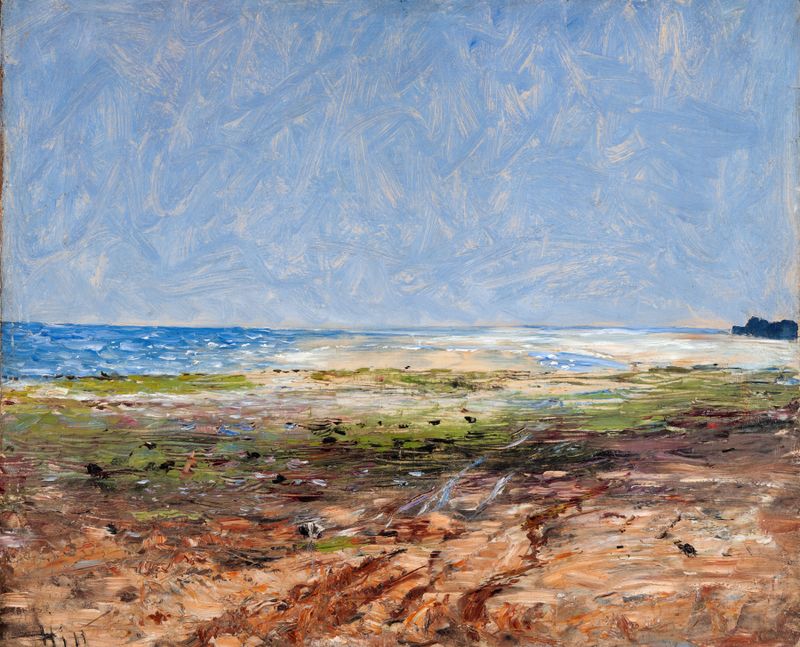 Coast Scene, Luc-sur-Mer de Carl Fredrik Hill, óleo sobre tela representando ondas suaves e praia de areia.