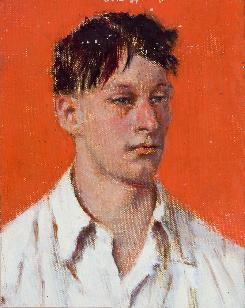 Retrato de un joven en una camisa blanca, pintura al óleo de Denman Waldo Ross
