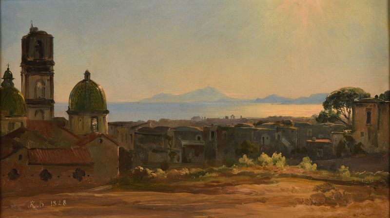 Landscape featuring hills and village architecture by Jacques-Raymond Brascassat
