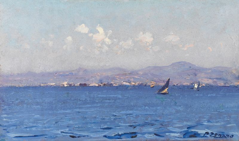 Sailing Boats In The Aegean by Fausto Zonaro, oil painting depicting boats on the sea
