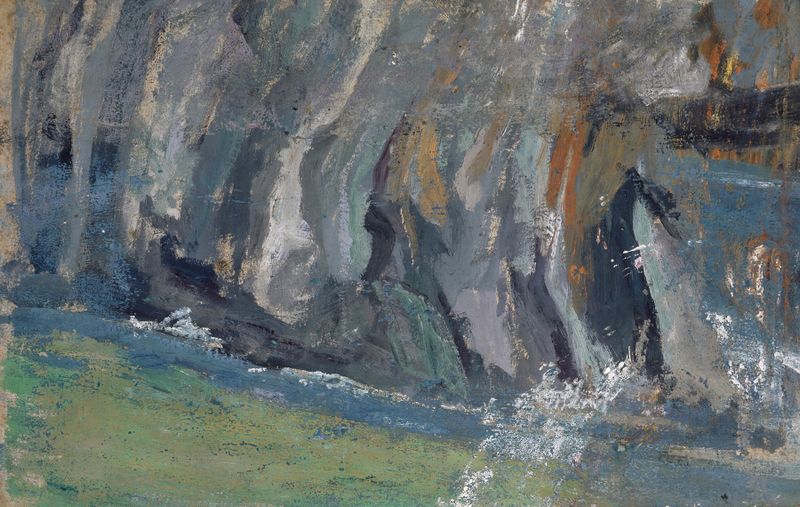 Escena marina con olas rompiendo de Ernst Schiess, medio desconocido