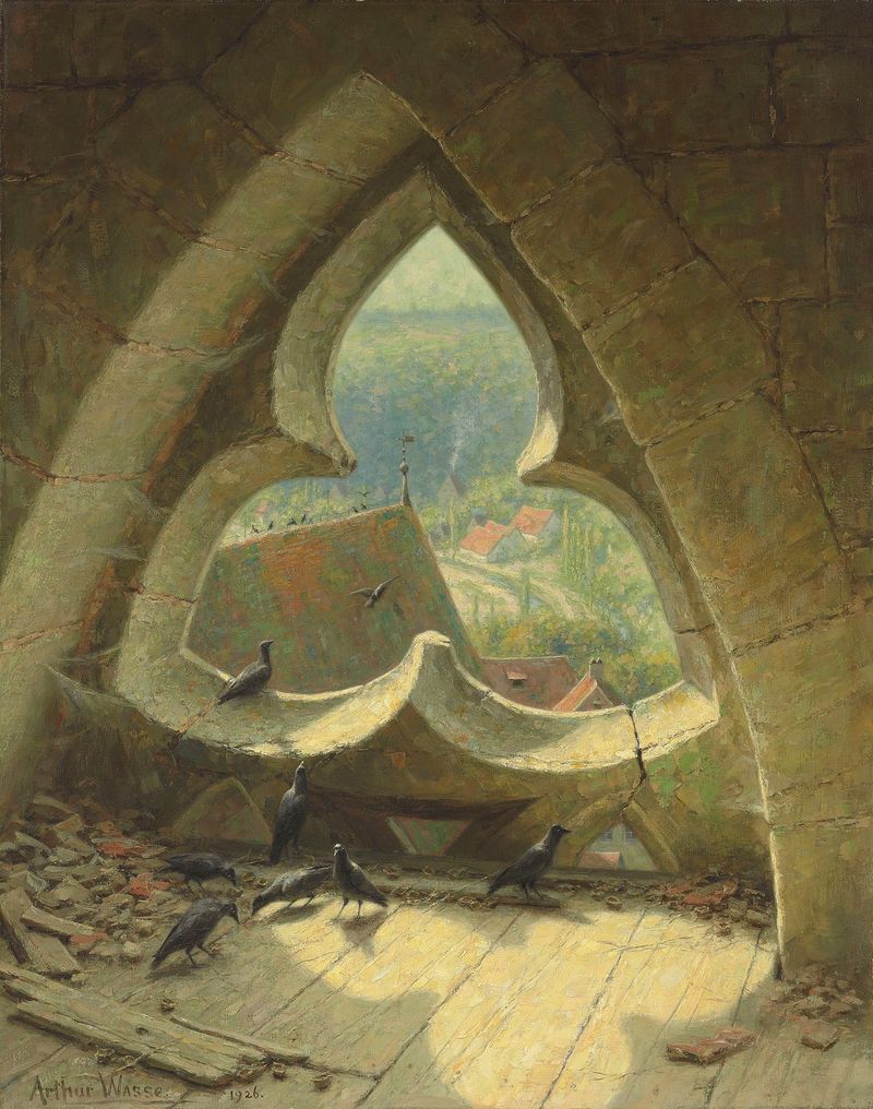 Escena interior con luz y sombras, óleo sobre lienzo de Arthur Wasse
