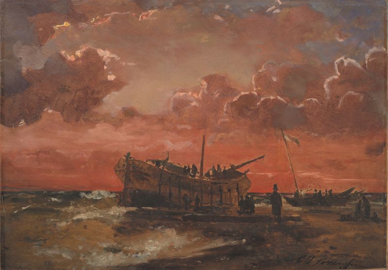 A wreck on the West Coast of Jutland at Sunset, oil painting by Carl Frederik Sørensen