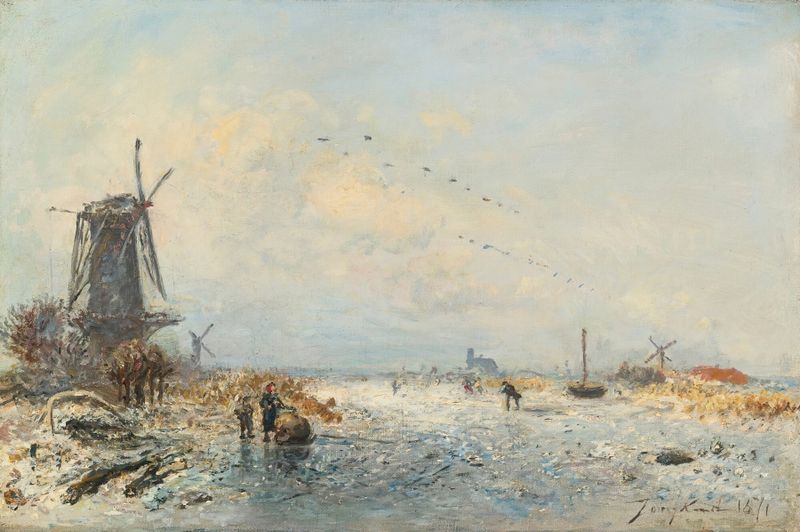 Paisagem de inverno na Holanda, óleo sobre tela de Johan Barthold Jongkind