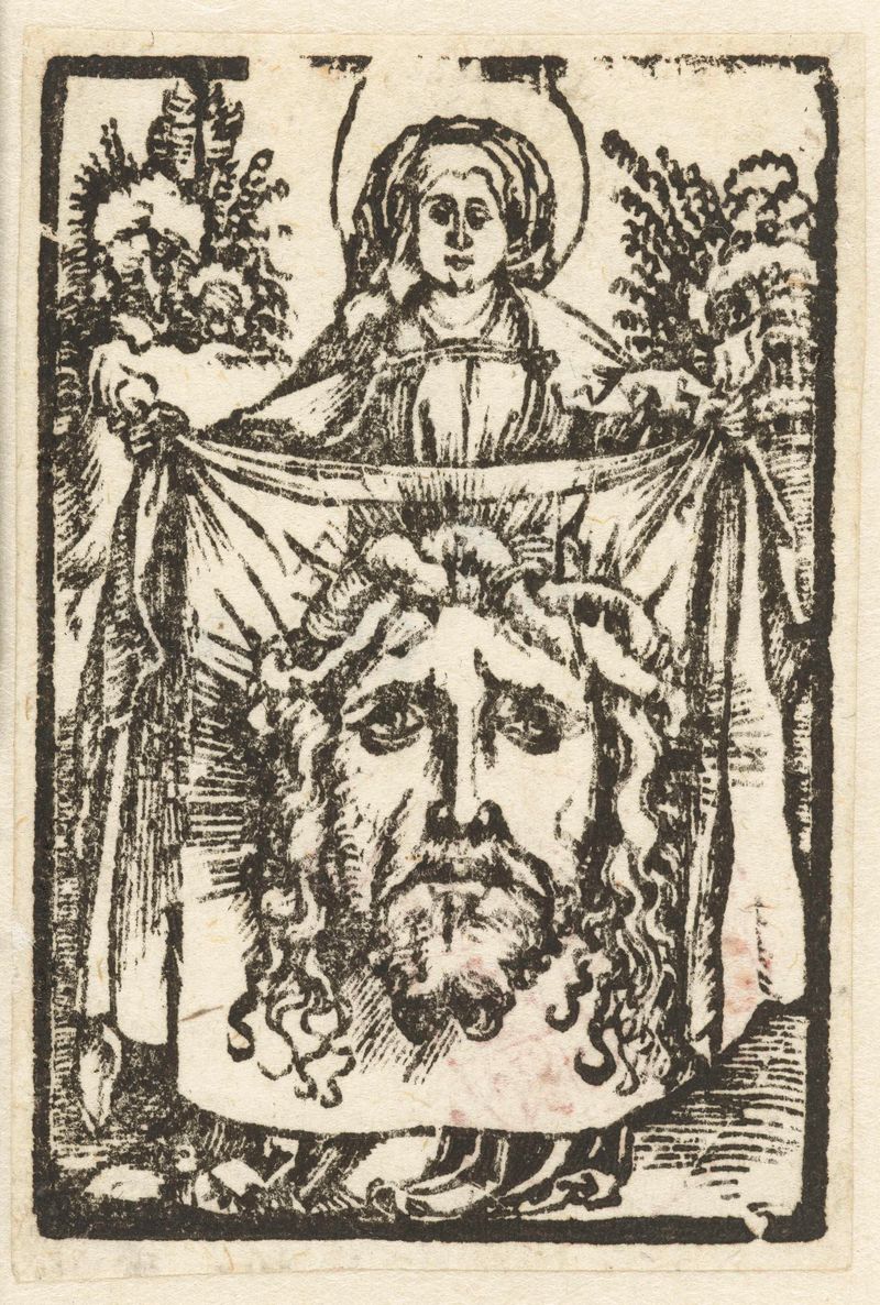 Heilige Veronica de Albrecht Dürer, grabado en papel, que muestra a una mujer iluminada por una suave luz.