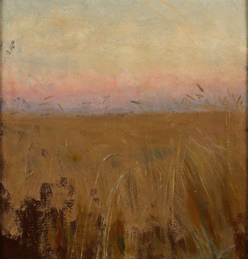 Paisaje con espigas de centeno doradas, pintura al óleo de Jan Stanisławski