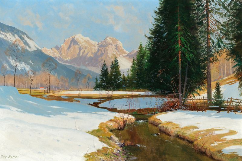 Landscape of Salzburger Alps featuring Hoher Göll by Toni Haller, oil painting