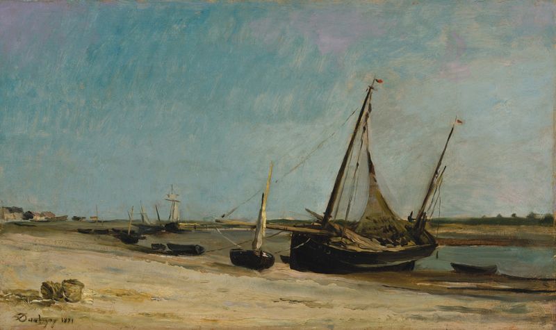 Barcos na costa de Étaples, óleo de Charles François Daubigny