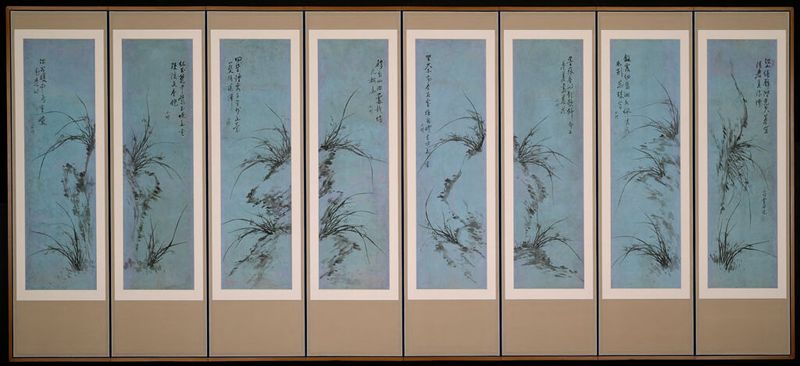 Orchids and Rocks by Kim Ŭng-wŏn, paper medium, features vibrant orchids and rugged rocks.