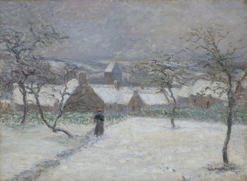 Winter landscape with snow-covered trees, oil painting by Gustave Loiseau