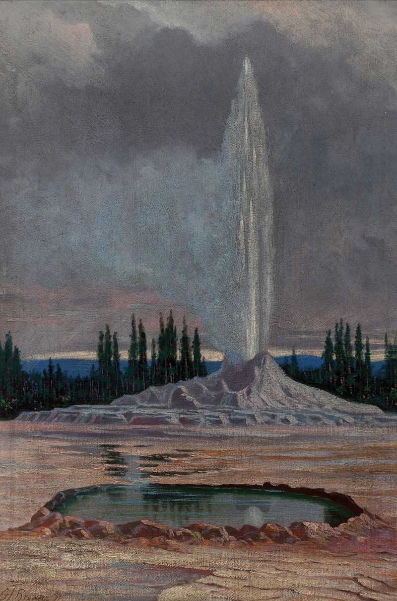Castle Geyser in Yellowstone National Park, watercolor by Grafton Tyler Brown