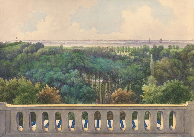 Landscape view from turret towards Alsmeer and Haarlemmesmeer by Gerrit Jan Schouten, oil painting