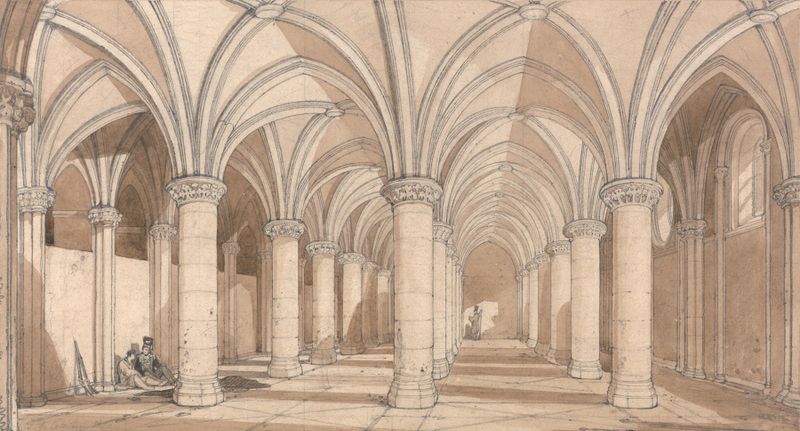 The Barons’ Hall, Mont Saint Michel by John Sell Cotman, watercolor on paper