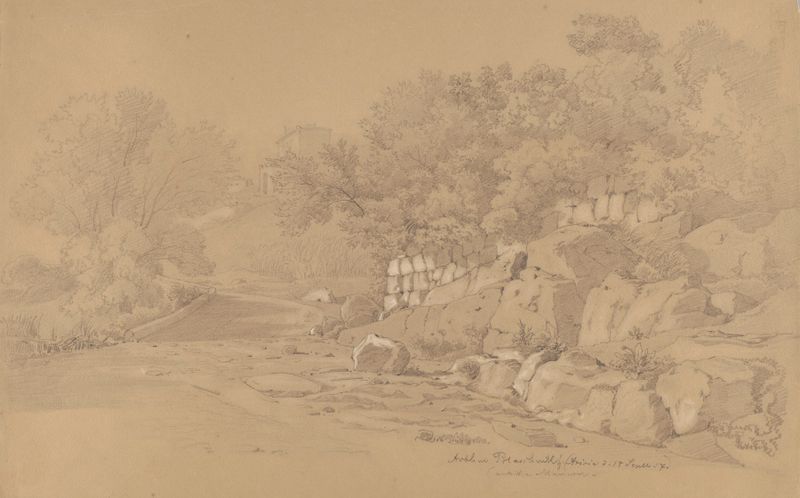 Paisaje con una villa entre árboles al atardecer de Arthur Blaschnik
