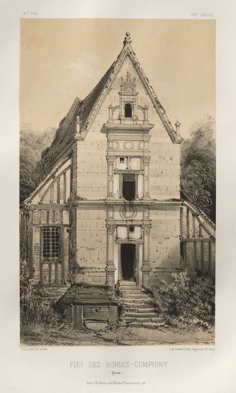 Paisaje con colinas y un río, creado por Victor Petit en 1860.