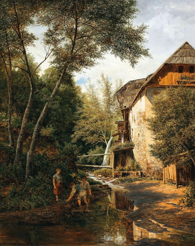 An Old Mill above Pörtschach de Alfred Zoff, óleo sobre tela representando uma paisagem tranquila