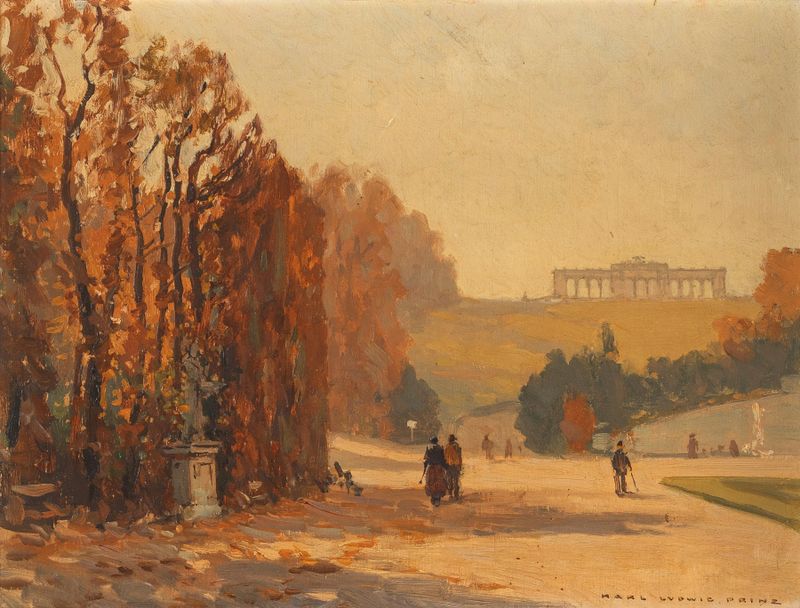 A serene landscape featuring the Gloriette, oil on canvas by Karl Ludwig Prinz