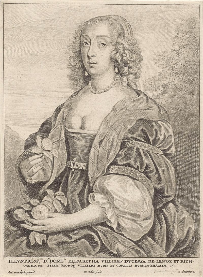 Gravura de Mary Villiers, duquesa de Richmond, por Wenceslaus Hollar