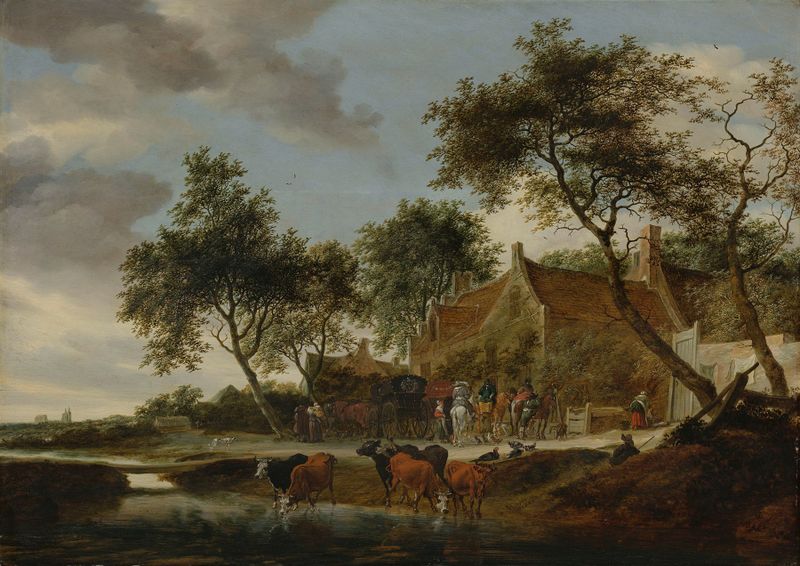 Paisaje con agua y árboles, pintura al óleo de Salomon van Ruysdael