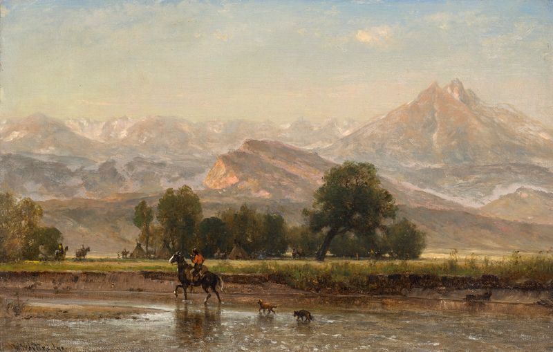 Paisagem retratando uma cena de rio de Thomas Worthington Whittredge, pintura a óleo