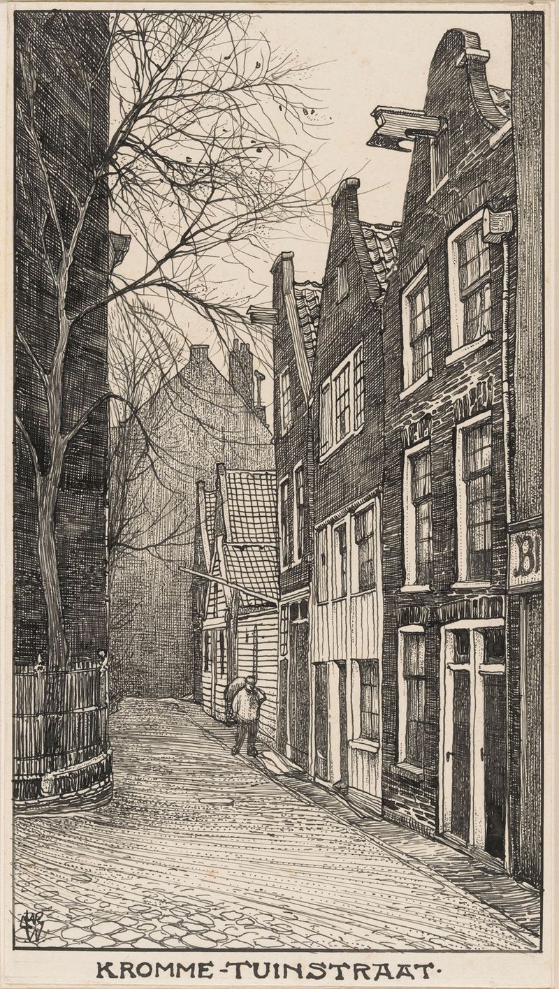 Paisagem de De Kromme Tuinstraat te Amsterdam, óleo sobre tela de Willem Wenckebach