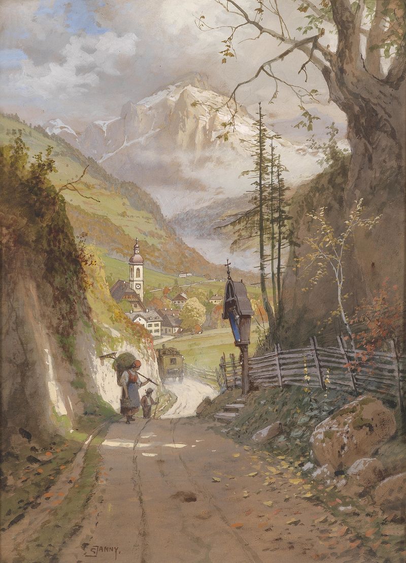 Landscape of Blick auf Ramsau bei Berchtesgaden by Georg Janny, oil painting