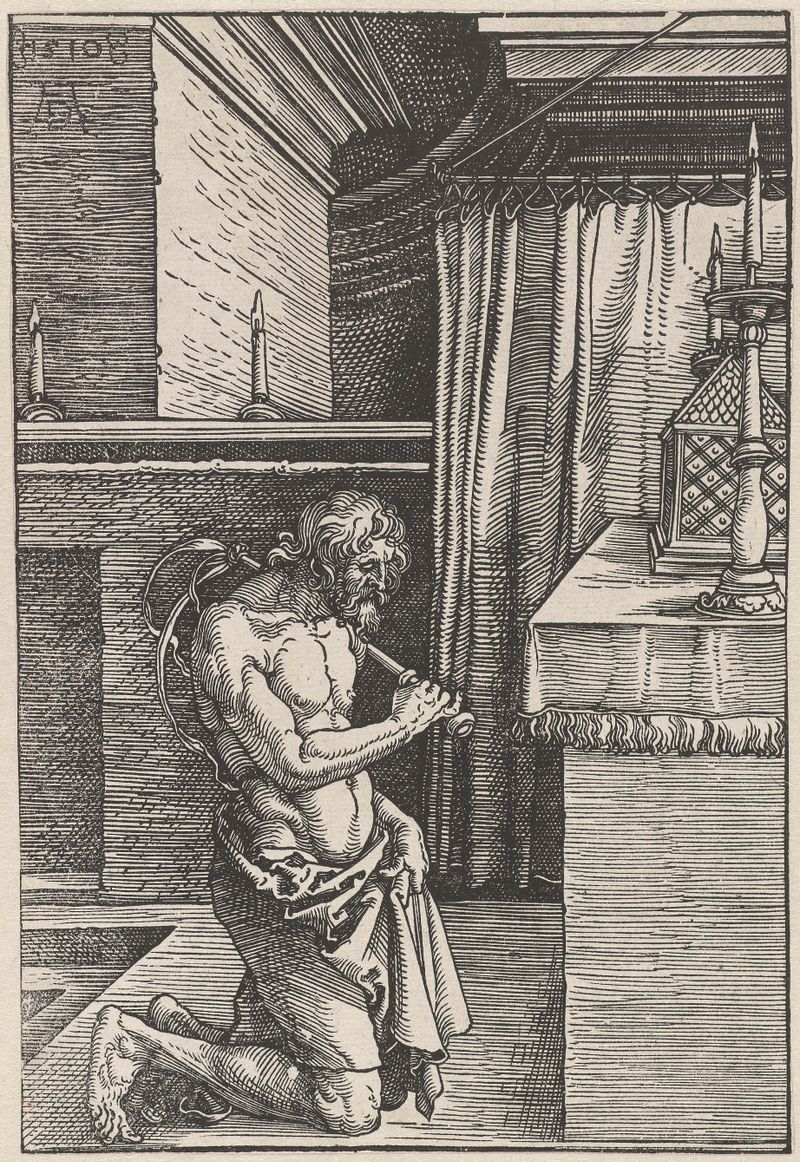 De boetvaardige man de Albrecht Dürer, papel, representa a un hombre penitente con sombras profundas.
