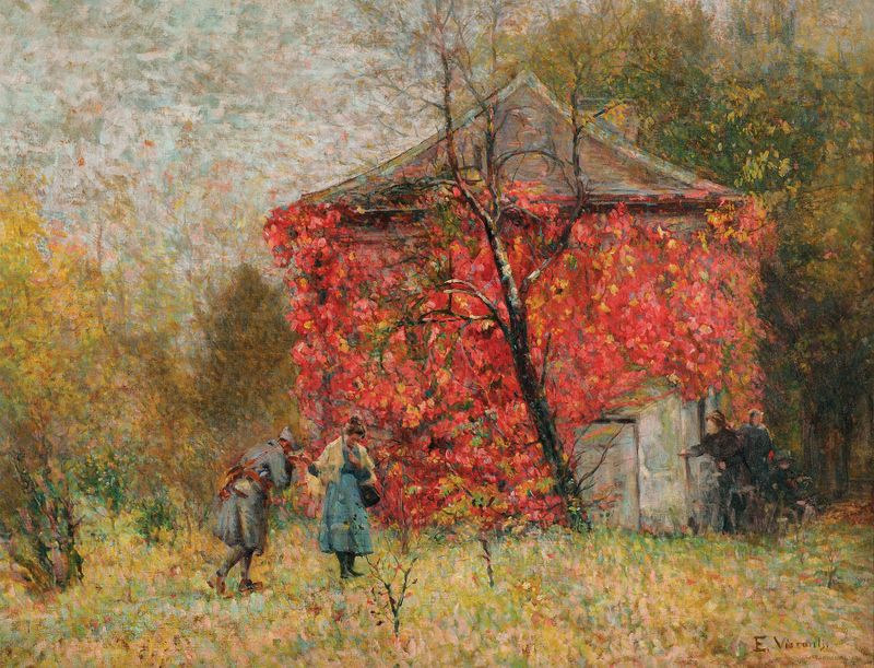 Pintura figurativa a óleo de Eliseu Visconti mostrando uma figura sombria em tons suaves.