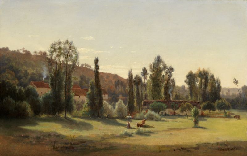 Landschaft bei Marcoussis by Antoine Chintreuil, oil on canvas depicting rolling green hills and nature.