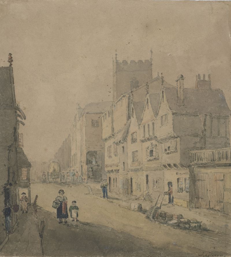Street scene by John Glover, depicting wildflowers and a cobblestone path.
