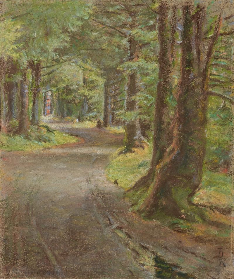 Paisagem retratando um passeio ao longo de um rio através de uma floresta por Theodore J. Richardson, século XIX