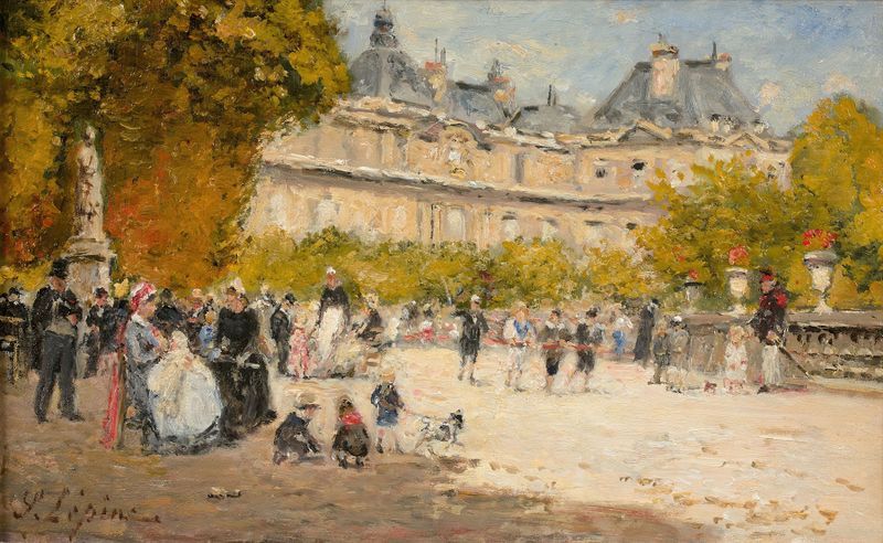 Paisagem de Le palais et les jardins du Luxembourg de Stanislas Lépine, pintura a óleo