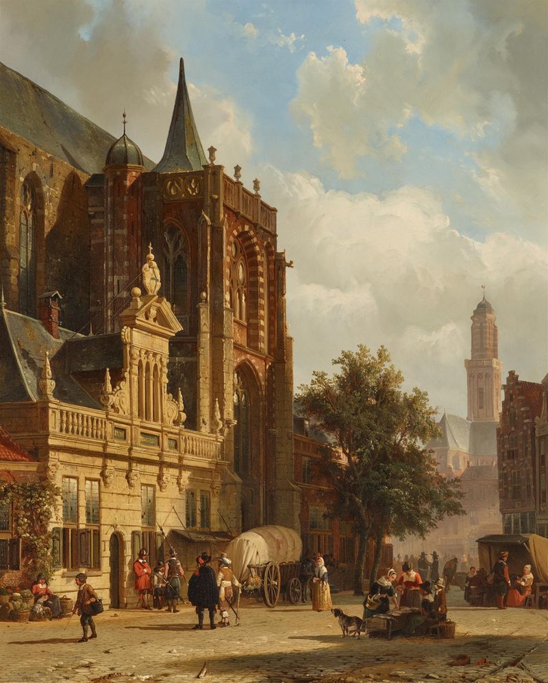 Der Grote Markt in Zwolle, oil on canvas by Cornelis Springer