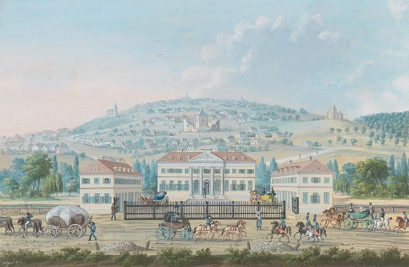 Schloss Zichy by Balthasar Wigand, oil on canvas depicting a castle at twilight.