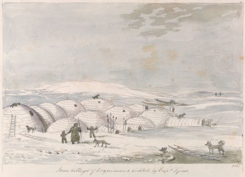 Cena histórica de Inuit em aldeia de neve por Charles Hamilton Smith, meio desconhecido.