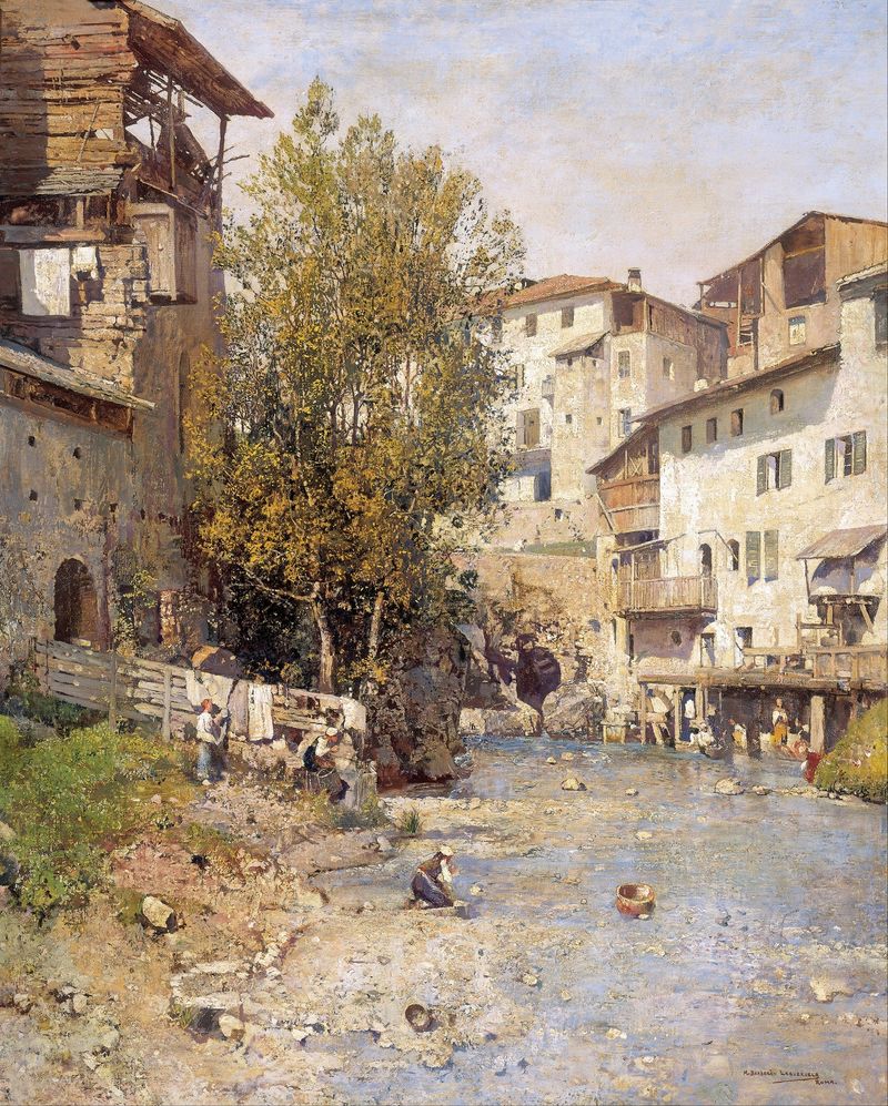 Landscape with a village on the outskirts of Rome, oil on canvas by Mariano Barbasán