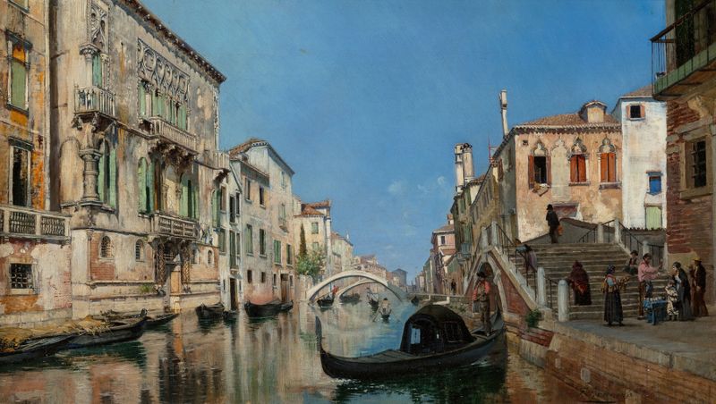 Cena de um canal veneziano de François Brunery, óleo sobre tela
