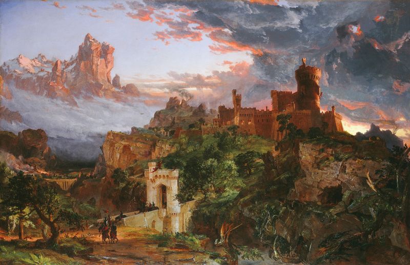 Pintura a óleo de paisagem representando uma cena tempestuosa de Jasper Francis Cropsey