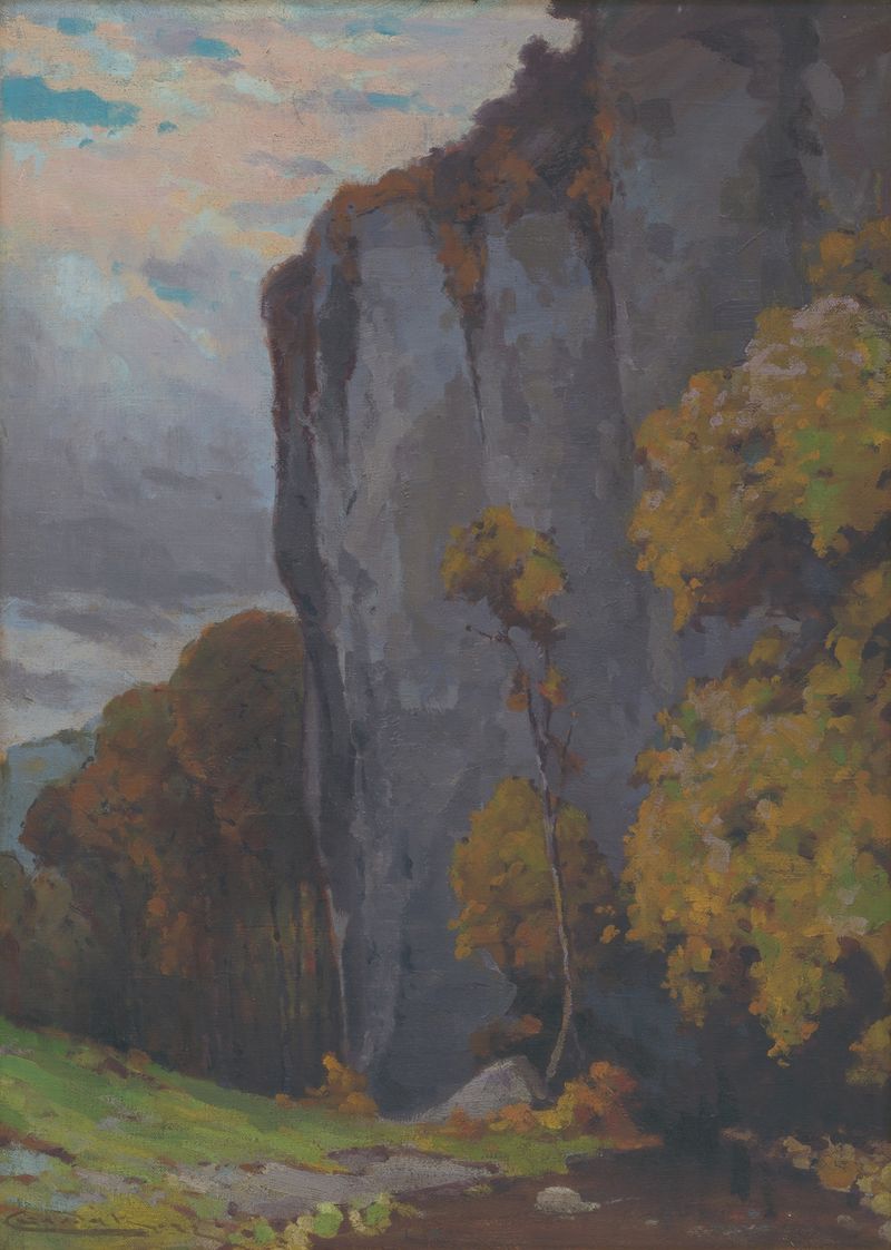 Zádiel by Ľudovít Čordák, oil on canvas depicting hills and trees