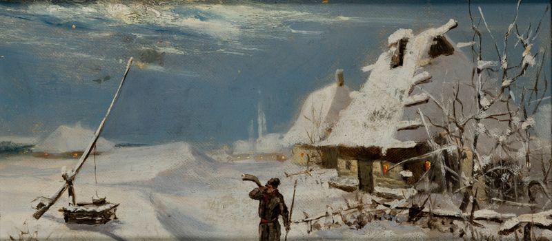 Winter Landscape by Teodor Marian Talowski, oil on canvas depicting a serene snowy landscape.