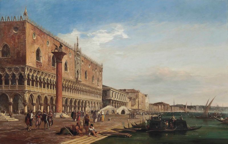The Doge’s Palace, Venice by Edward Pritchett, oil painting featuring intricate architecture.
