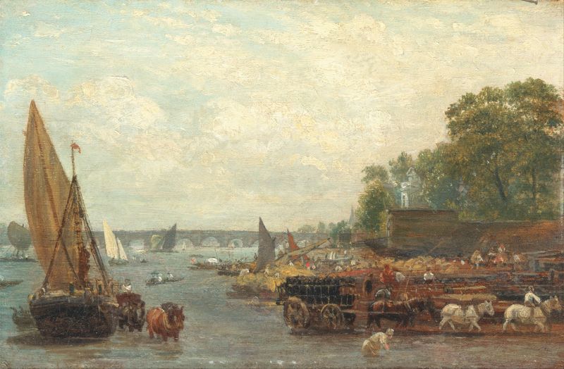 Westminster Bridge by Frederick Nash, depicting the bridge over the Thames at sunset